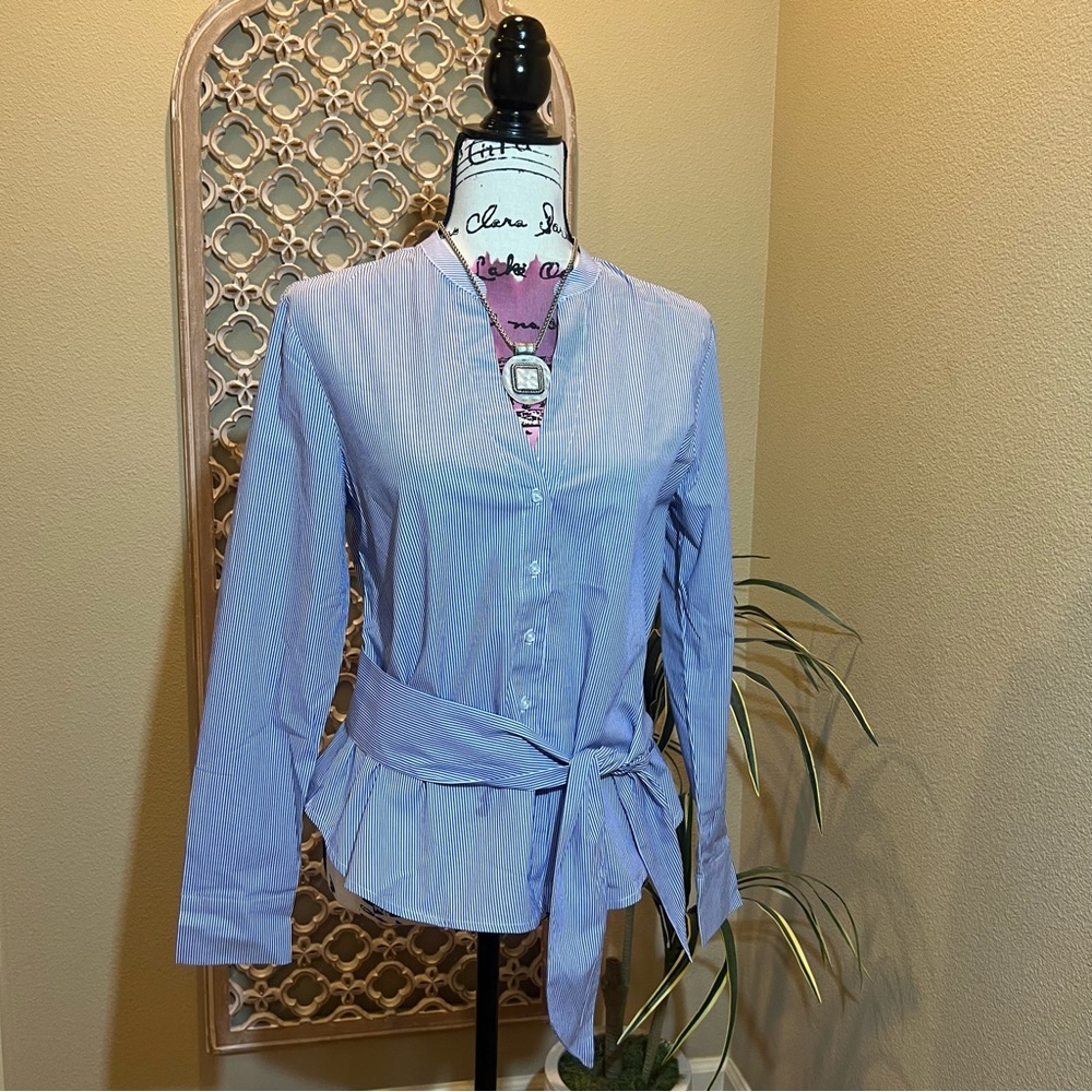 NWT BB Dakota by Steve Madden Blue Striped Blouse with Belt